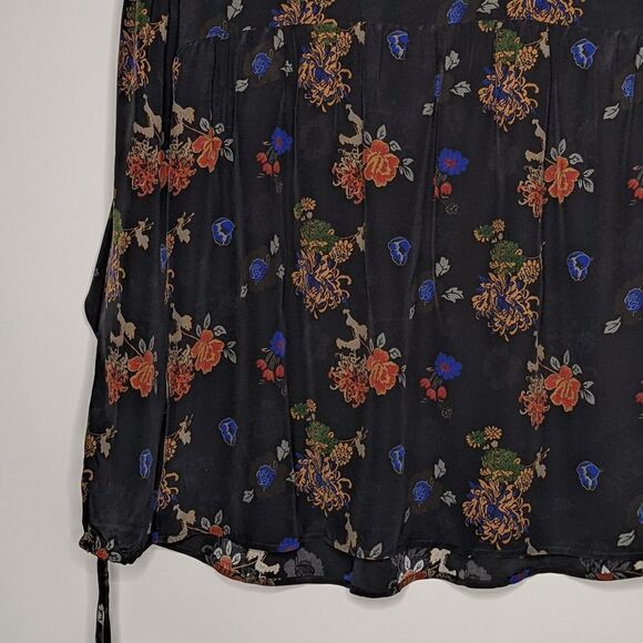 Tucker Bohemian Blouse Japanese Garden in Crepe de Chine Black Silk Floral - Picture 9 of 10